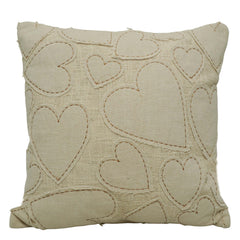 Handcrafted Cotton Heart Appliqué Cushion Cover 45x45 cm | Textured Handmade Decorative Throw Pillow Cover | Hidden Zip | Natural Ivory