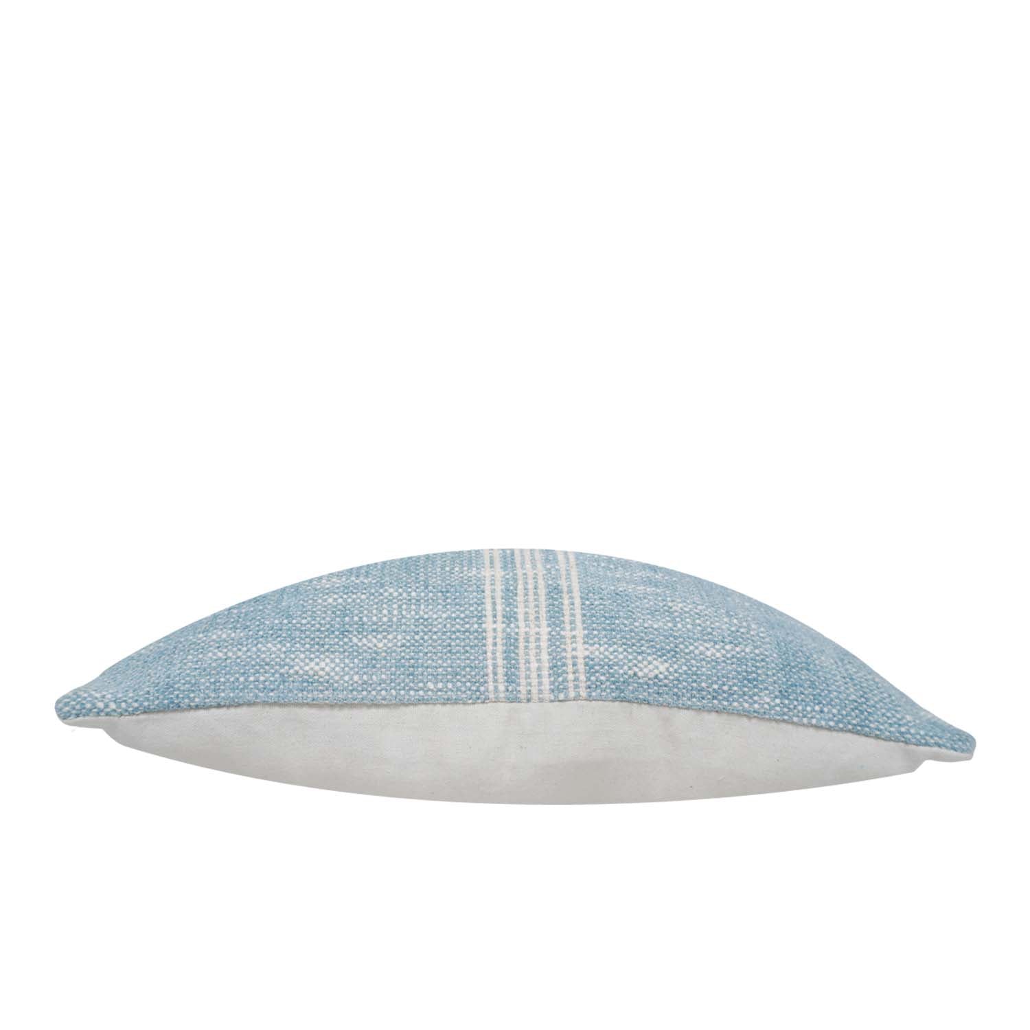 Handmade Woven Cotton Cushion Cover 45x45 cm | Blue with White Center Stripe | Farmhouse Decorative Throw Pillow Cover | Hidden Zipper | Sofa & Bed Cushion Cover