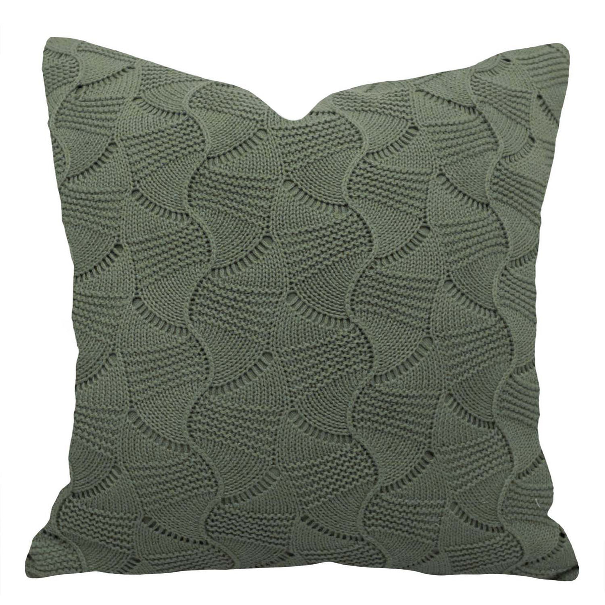 Knitted Olive Green Leaf Pattern Cushion Cover | Textured Decorative Cushion Cover 45 x 45 cm
