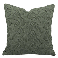 Knitted Olive Green Leaf Pattern Cushion Cover | Textured Decorative Cushion Cover 45 x 45 cm