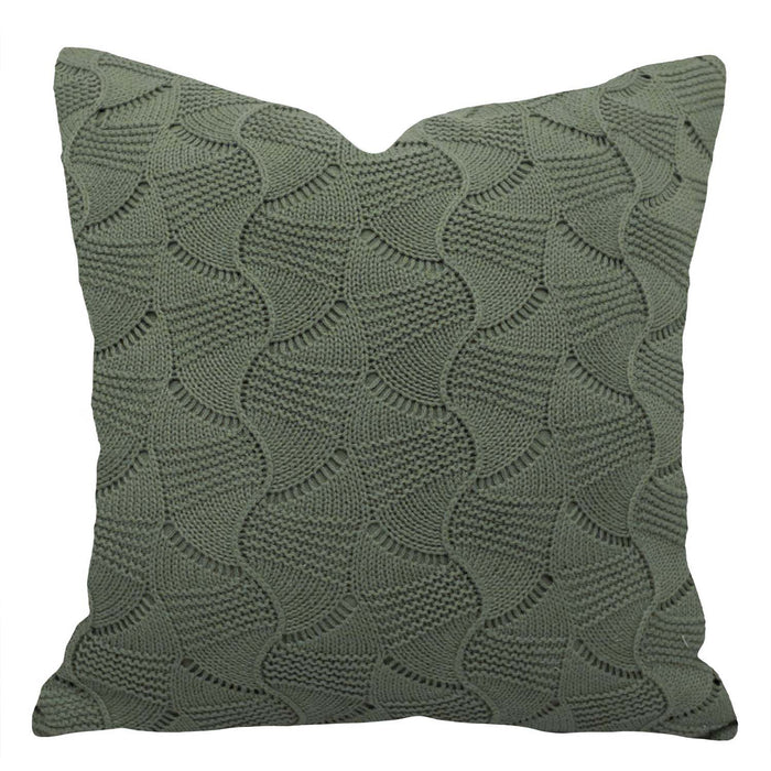Knitted Olive Green Leaf Pattern Cushion Cover | Textured Decorative Cushion Cover 45 x 45 cm