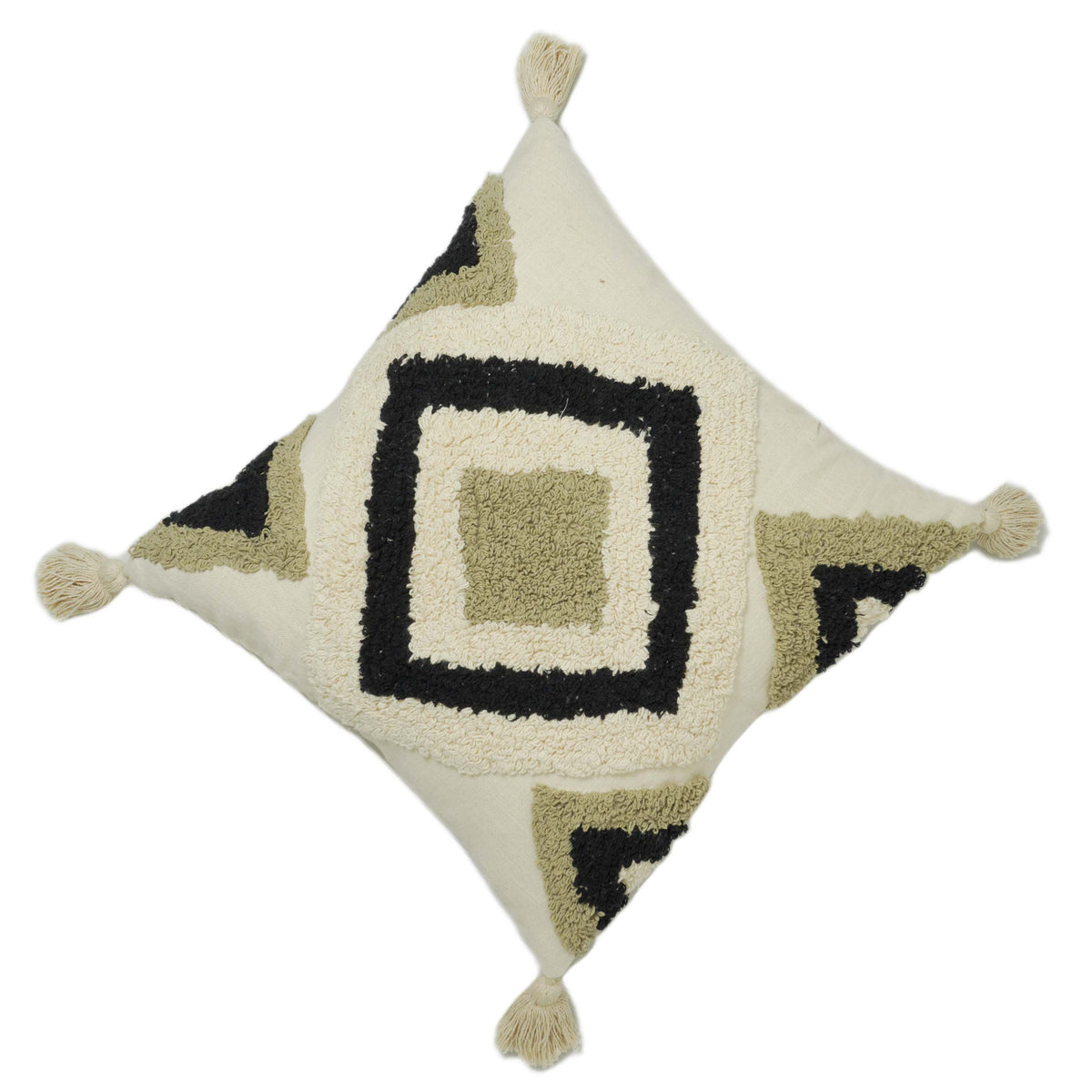 Tufted Geometric Cushion Cover 45x45 cm | Beige, Sage Green & Black Textured Cushion Cover