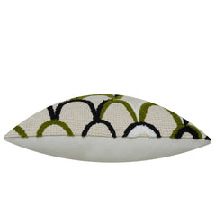Machine Embroidered Cotton Cushion Cover 45x45 cm – Abstract Loop Pattern in Olive Green & Black