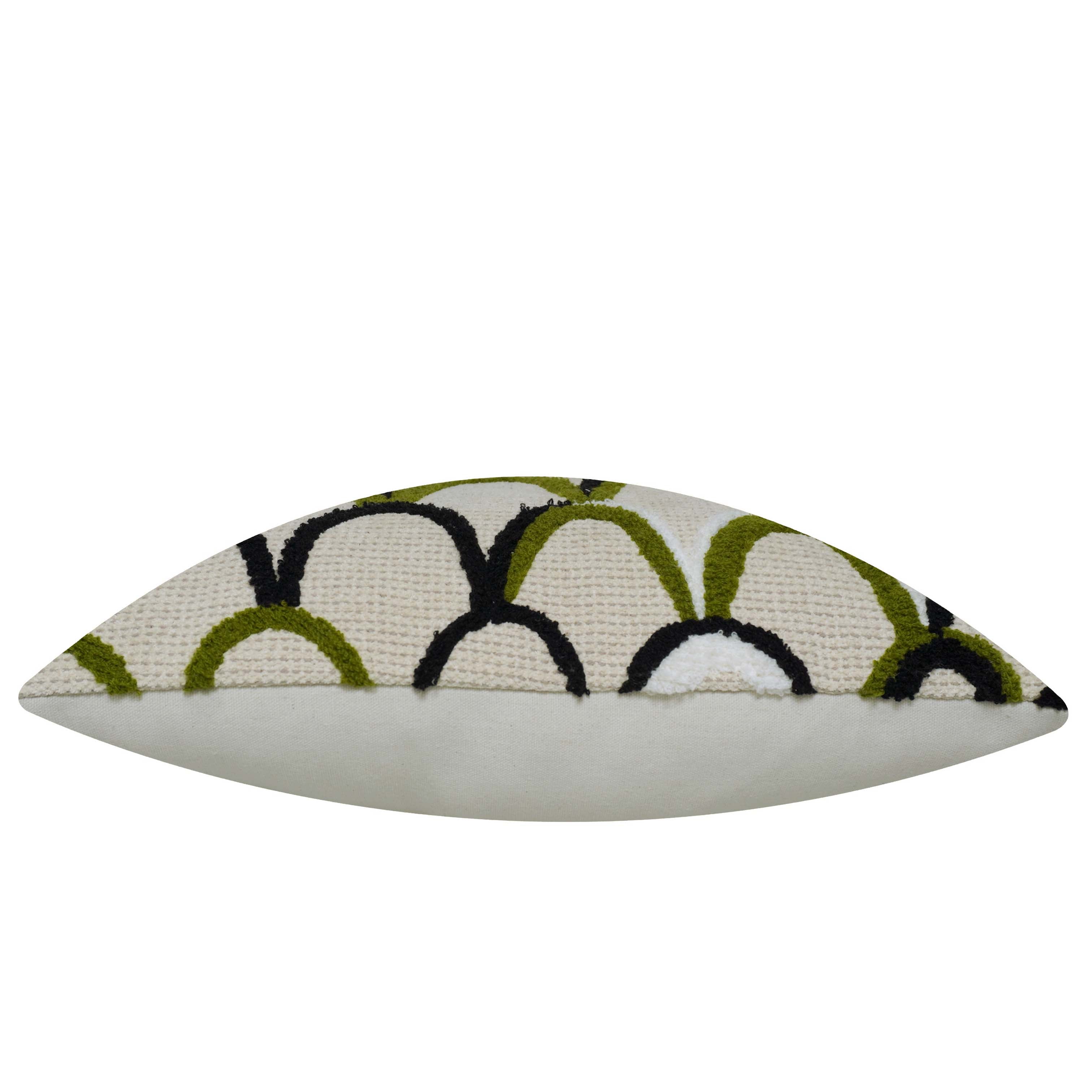 Machine Embroidered Cotton Cushion Cover 45x45 cm – Abstract Loop Pattern in Olive Green & Black