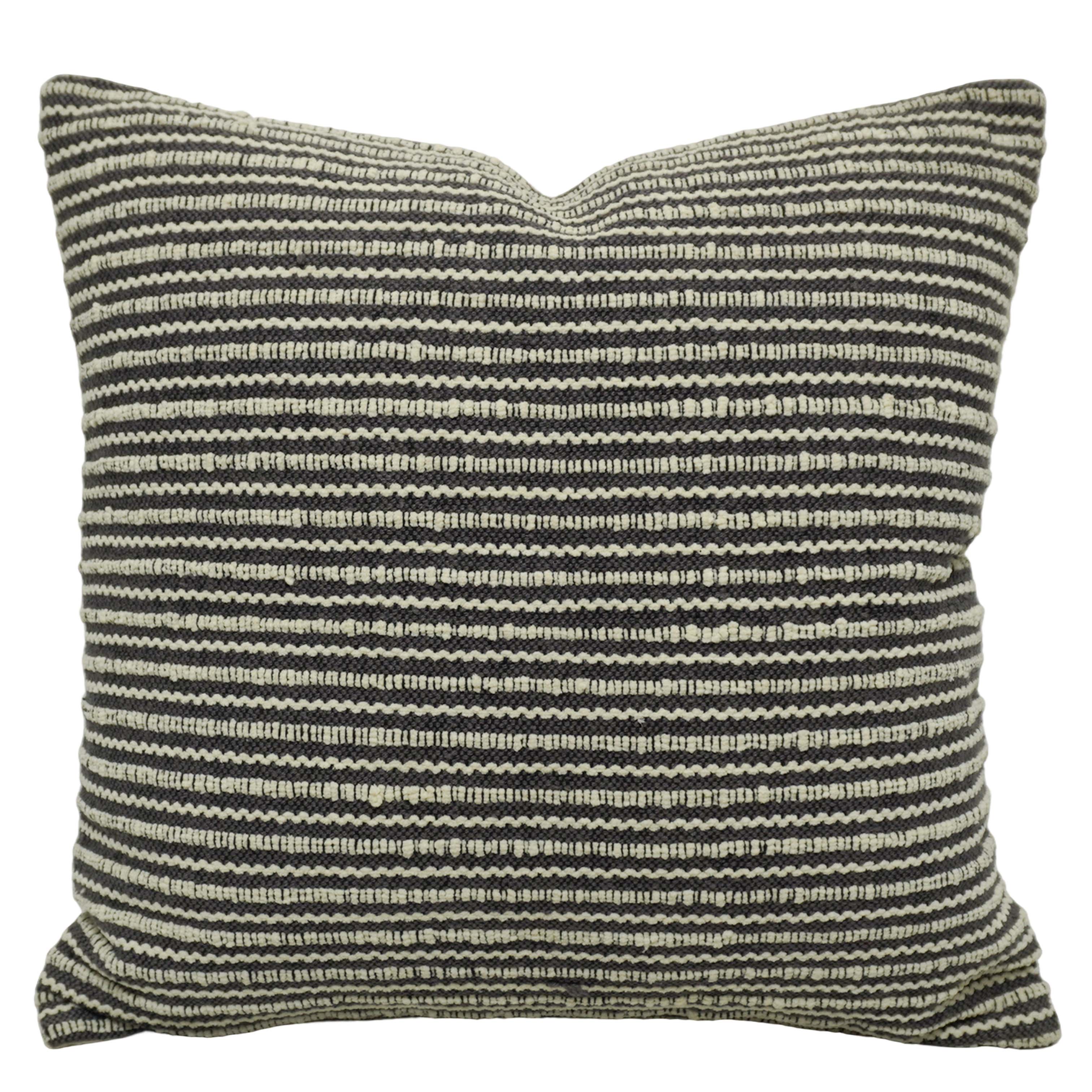 Handwoven Cotton Cushion Cover 45x45 cm | Black & Ivory Striped Textured Woven Throw Pillow Cover | Modern Farmhouse & Boho Decorative Cushion Cover with Hidden Zipper