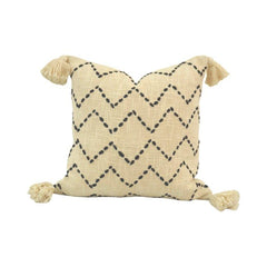 Hand Embroidered Zigzag Cotton Cushion Cover with Tassels – 45x45 cm | Boho Decorative Pillow Cover