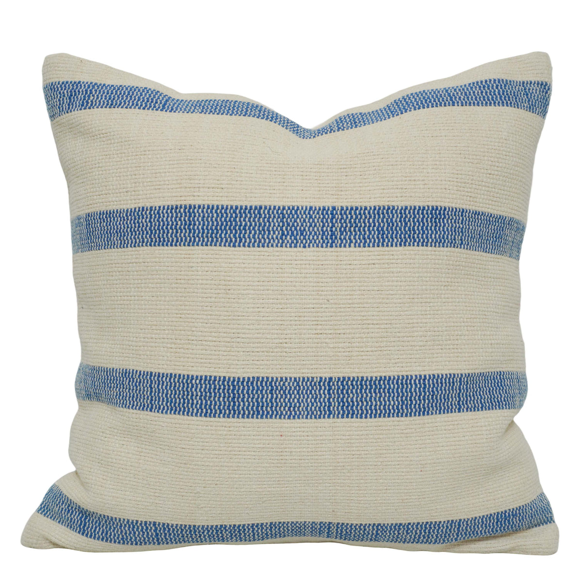 Handwoven Cotton Striped Cushion Cover 45x45 cm | Blue & Ivory Woven Throw Pillow Cover | Modern Farmhouse & Coastal Décor | Hidden Zip | 100% Cotton