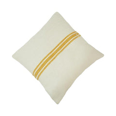 Handwoven Cotton Cushion Cover with Mustard Stripe | 45x45 cm | Cream Textured Throw Pillow Cover