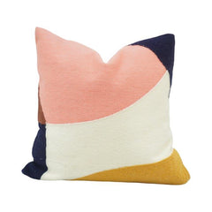 Blush, Mustard & Navy Abstract Embroidered Cotton Cushion Cover 45x45 cm