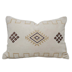 Machine Embroidered Cotton Cushion Cover 40x60 cm | Geometric Tribal Pattern | Decorative Lumbar Cushion Cover with Concealed Zipper | Beige & Brown