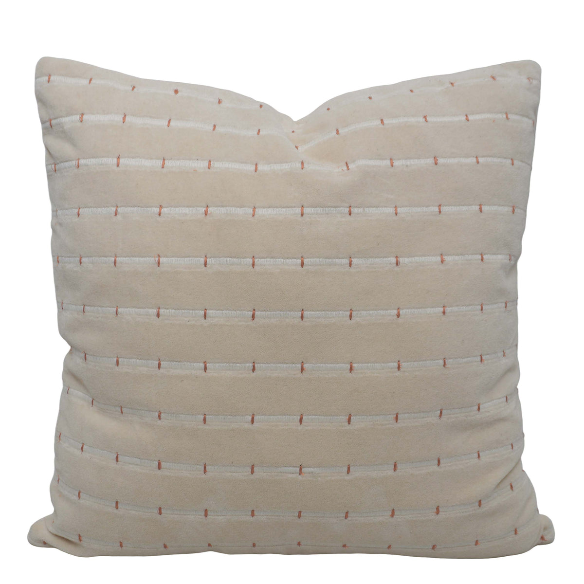 Handwoven Cotton Cushion Cover 45x45 cm | Ivory Textured Woven Throw Pillow Cover with Running Stitch Detail | Modern Boho Home Décor - Bulk manufacturer & supplier from Panipat, India