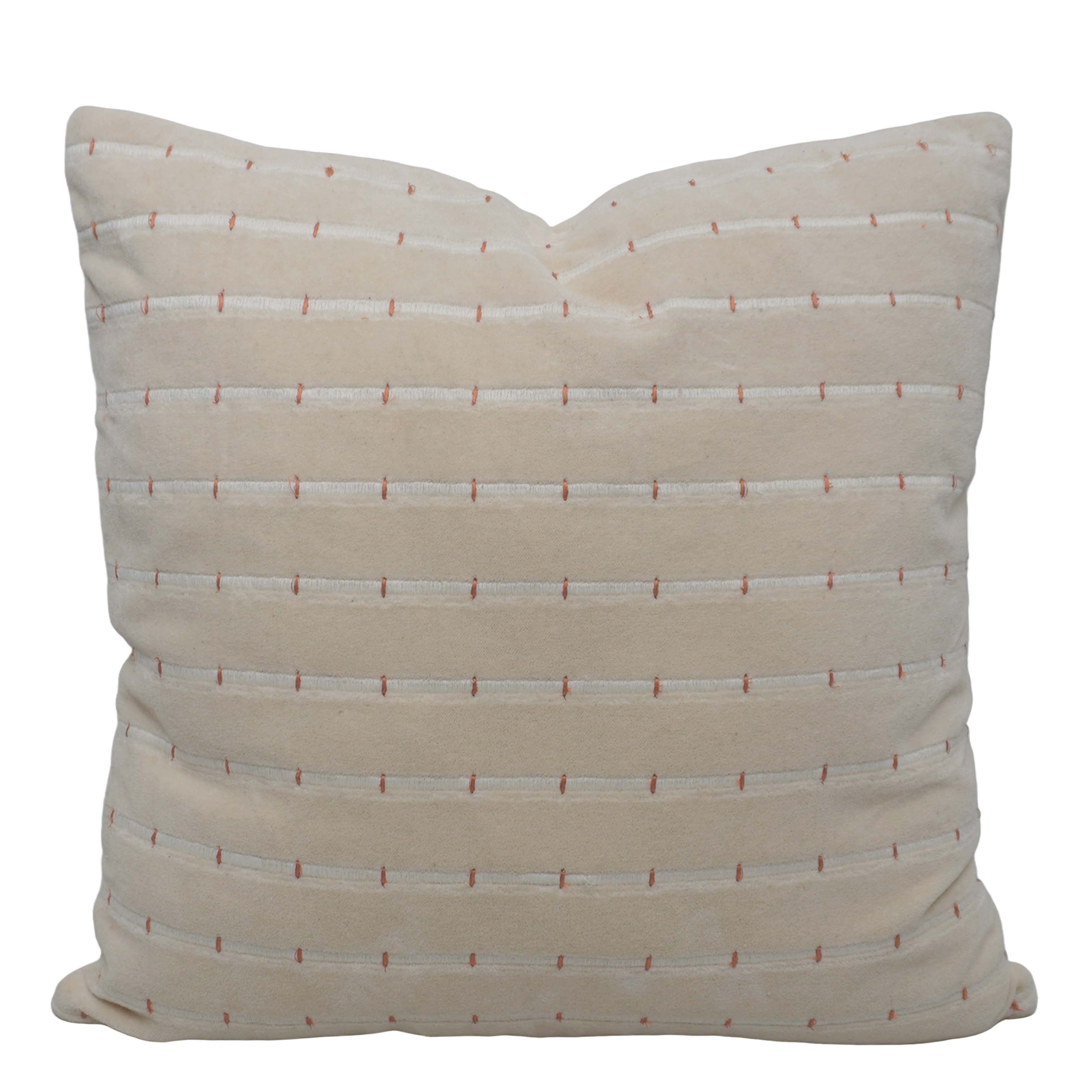 Handwoven Cotton Cushion Cover 45x45 cm | Ivory Textured Woven Throw Pillow Cover with Running Stitch Detail | Modern Boho Home Décor