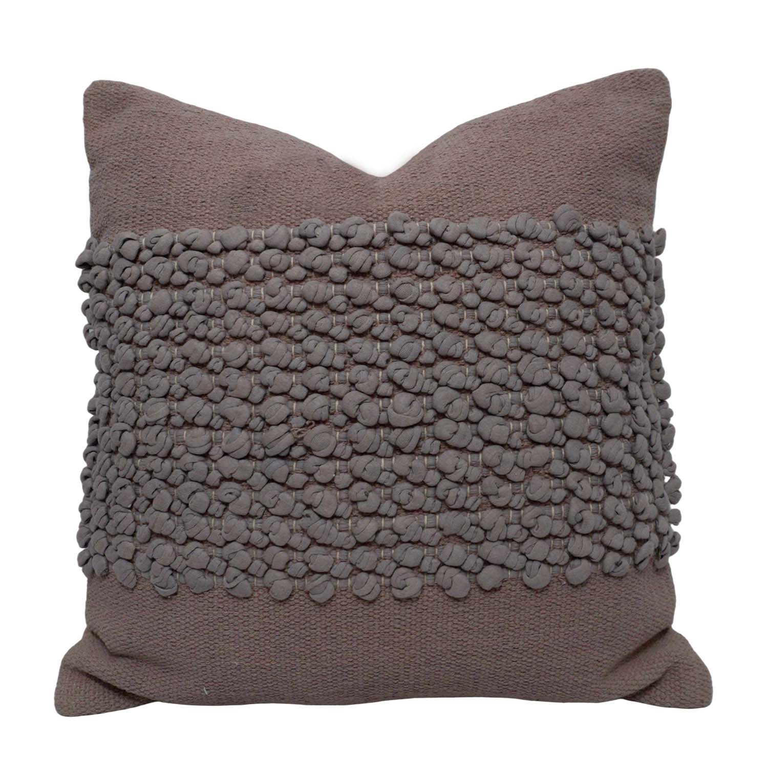 Handwoven Cotton Textured Cushion Cover 45x45 cm | Artisan Bubble Weave Decorative Throw Pillow Cover | Hidden Zip | Taupe Brown