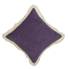 Purple textured handwoven cotton cushion cover with cream fringe border 45x45 cm