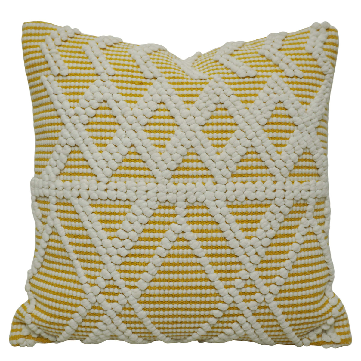 Handwoven Cotton Cushion Cover 45x45 cm | Textured Geometric Diamond Pattern | Mustard & Ivory Decorative Throw Pillow Cover | Boho Modern Home Décor | Hidden Zipper