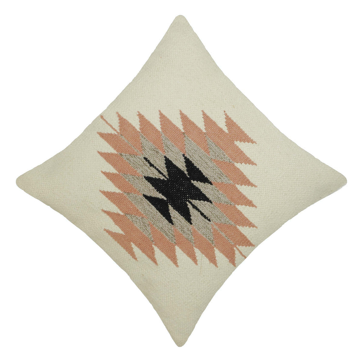 Peach black and beige tribal geometric handwoven cotton cushion cover 45x45 cm