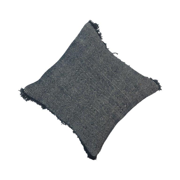 Handmade Cotton Herringbone Cushion Cover with Fringes – Black & White | 45x45 cm - Bulk manufacturer & supplier from Panipat, India