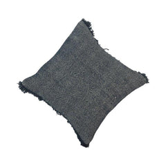 Handmade Cotton Herringbone Cushion Cover with Fringes – Black & White | 45x45 cm