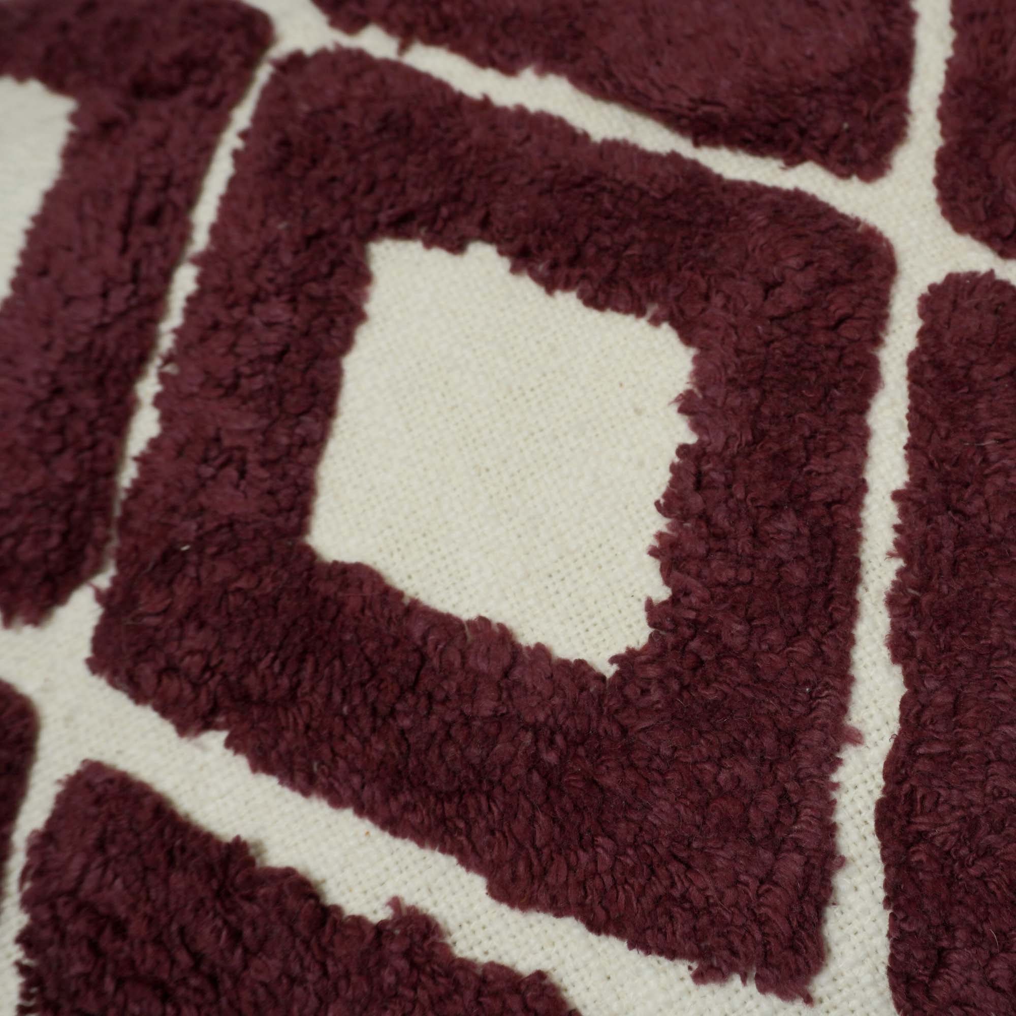 Hand Tufted Geometric Cotton Cushion Cover 45x45 cm | Textured Diamond Pattern | Decorative Throw Pillow Cover with Hidden Zip | Wine & Natural
