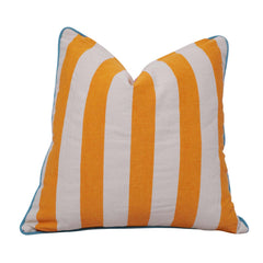 Yellow & White Striped Printed Cotton Cushion Cover with Contrast Back | 45x45 cm Decorative Throw Pillow Cover