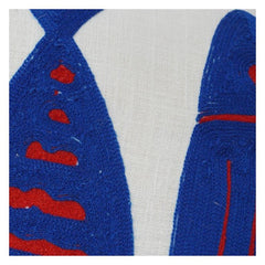 Embroidered Cotton Cushion Cover 45x45 cm – Blue Fish Motif | Nautical Decorative Pillow Case