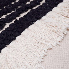 Handmade Cotton Fringe Cushion Cover 45x45 cm | Black & Ivory Textured Boho Throw Pillow Cover | Woven Decorative Cushion Cover