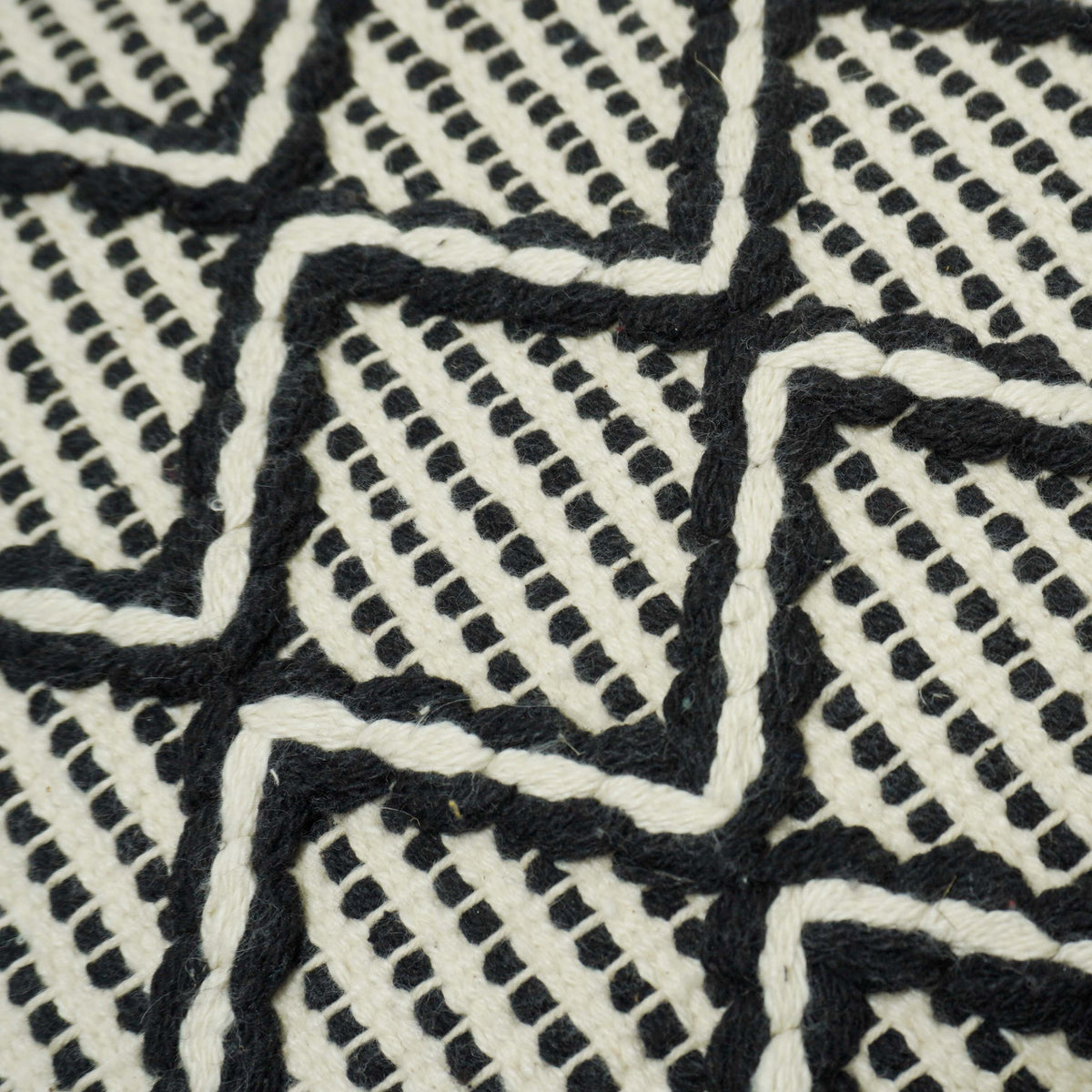 Handwoven Black & Cream Geometric Cotton Cushion Cover – 45x45 cm