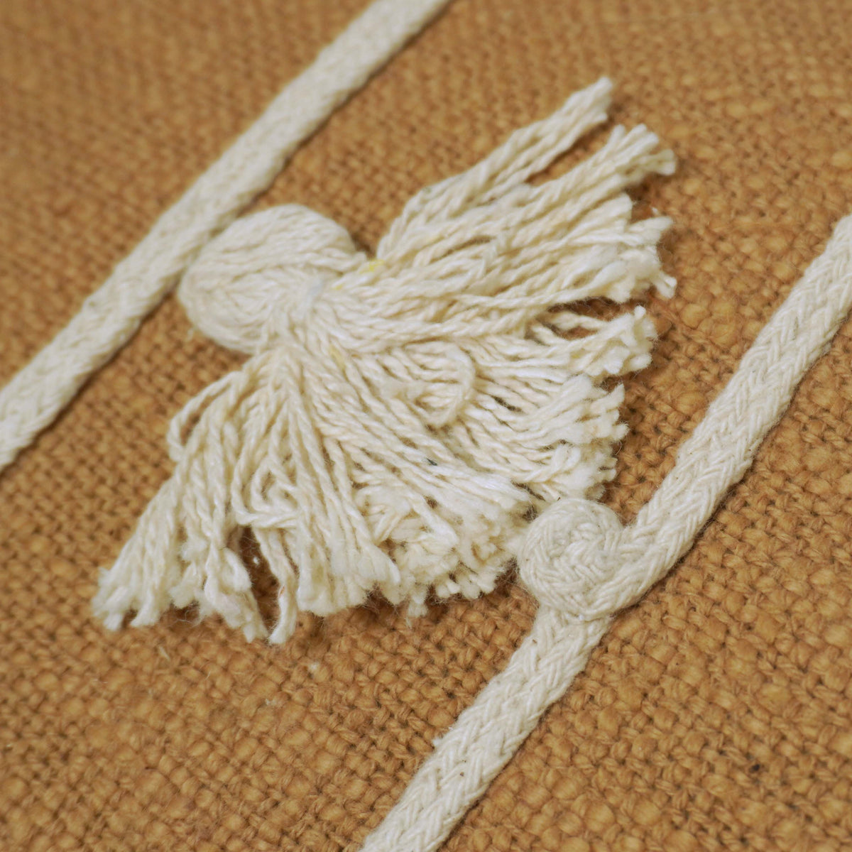 Textured striped handcrafted cotton cushion cover with tassel details 45x45 cm