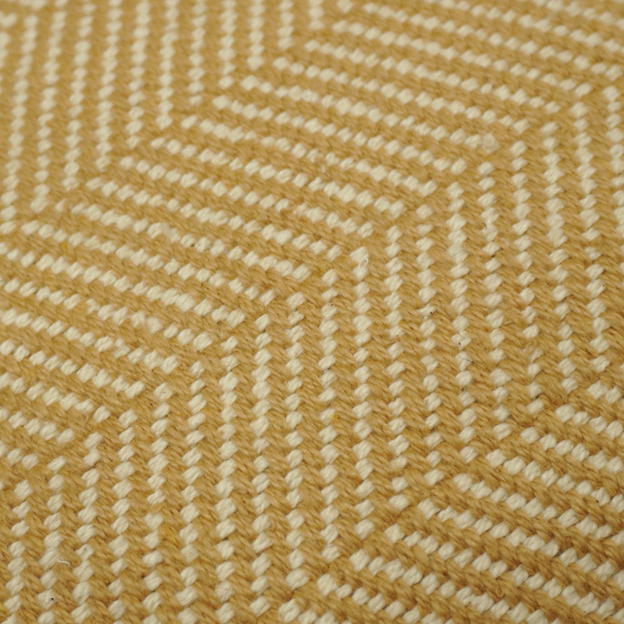 Handwoven Cotton Cushion Cover with Fringe Edges – Mustard Herringbone Pattern | 45 x 45 cm | Decorative Sofa & Bed Cushion Cover
