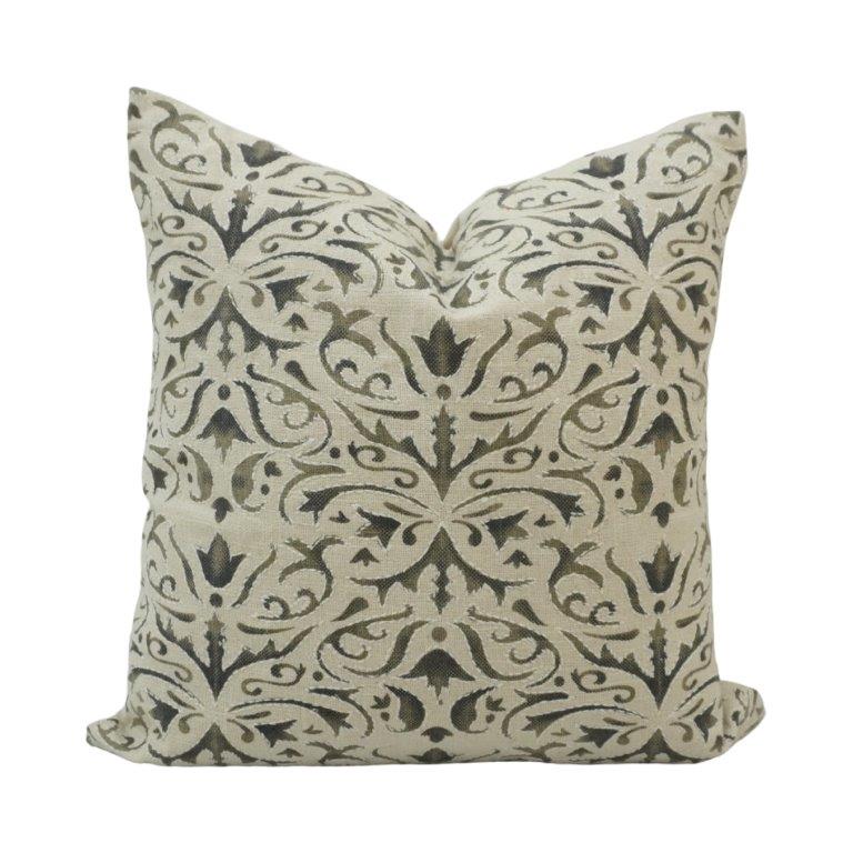 Beige & Charcoal Vintage-Floral Printed Cotton Cushion Cover 45x45 cm
