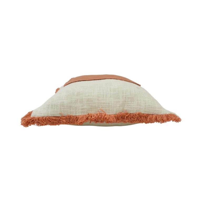 Terracotta Patchwork Cotton Cushion Cover with Fringe Border – 45x45 cm | Boho Textured Throw Pillow Cover - Bulk manufacturer & supplier from Panipat, India