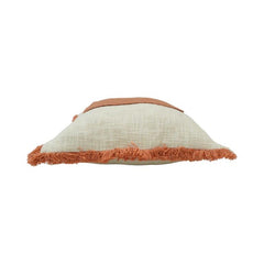 Terracotta Patchwork Cotton Cushion Cover with Fringe Border – 45x45 cm | Boho Textured Throw Pillow Cover