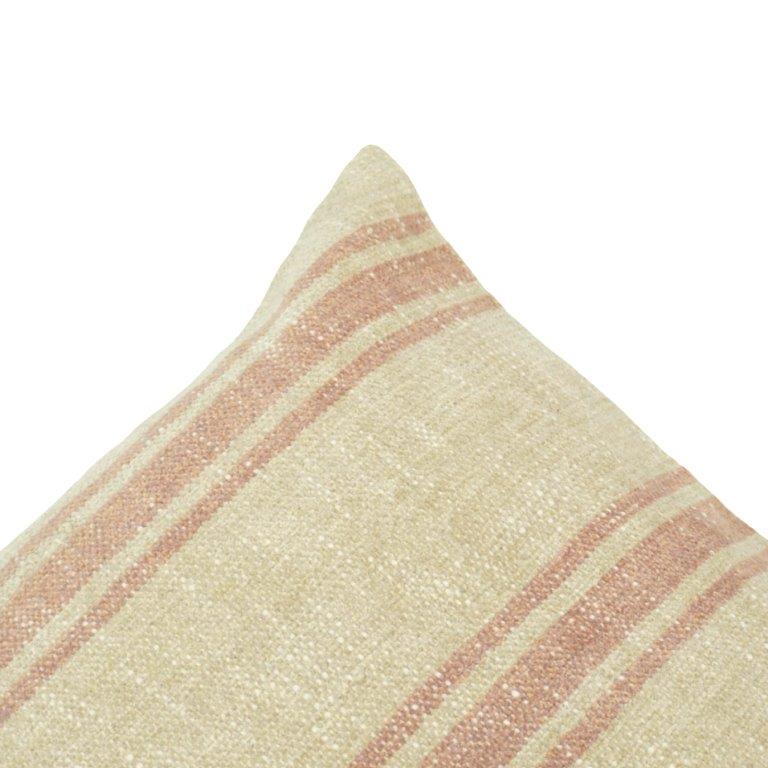 Handwoven Natural Linen Striped Cushion Cover | Beige & Dusty Rose | 45x45 cm Decorative Pillow Cover - Bulk manufacturer & supplier from Panipat, India