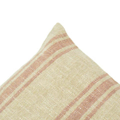 Handwoven Natural Linen Striped Cushion Cover | Beige & Dusty Rose | 45x45 cm Decorative Pillow Cover