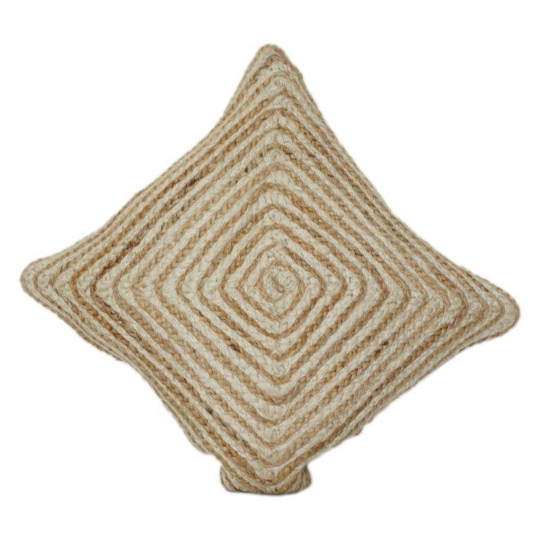 Handwoven Jute Cushion Cover with Spiral Texture | Natural Fiber Boho Pillow Cover | Rustic Square Throw Cushion (18x18 Inch) - Bulk manufacturer & supplier from Panipat, India