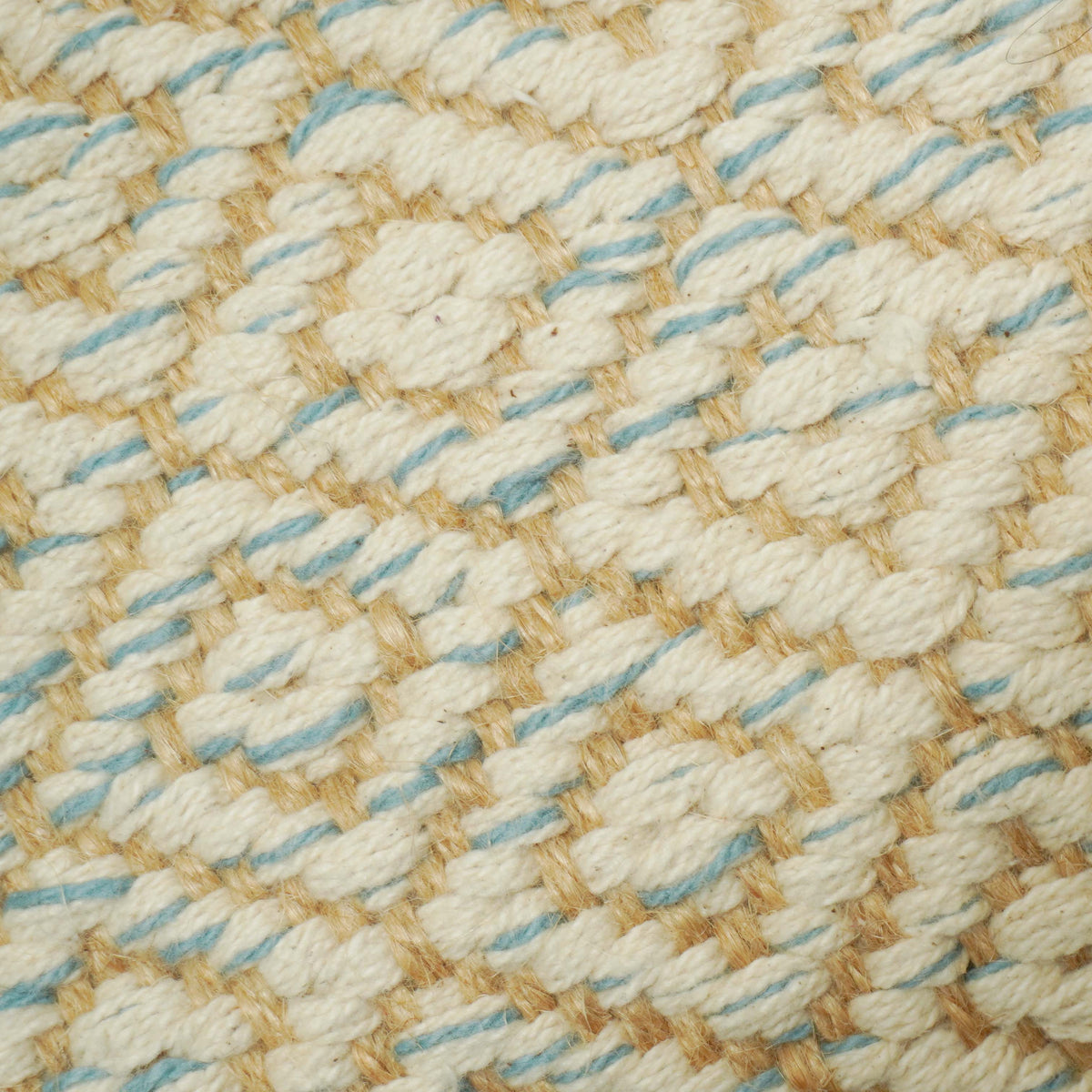 Handwoven Cream & Light Blue Geometric Textured Cushion Cover – 45 x 45 cm