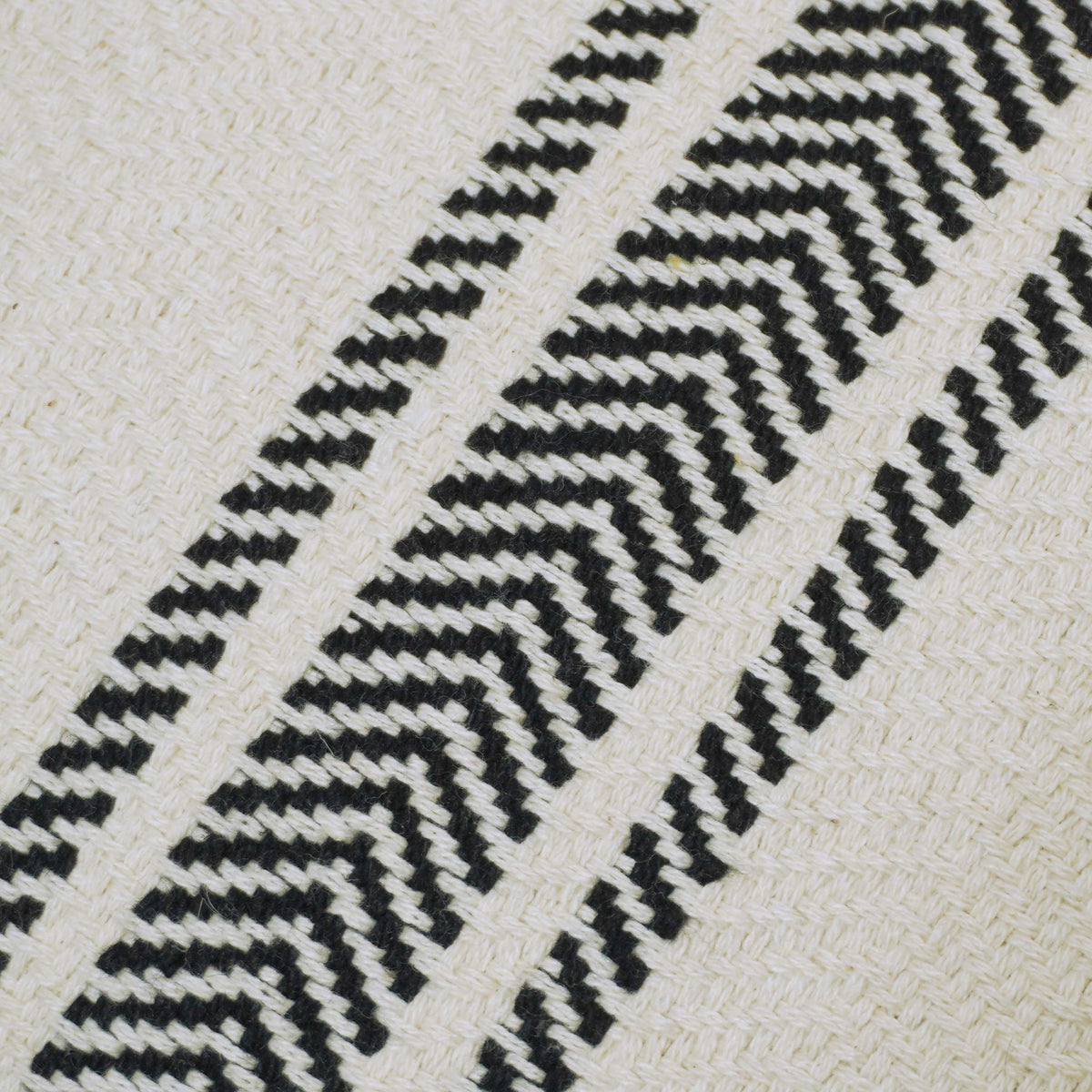 Handwoven Ivory & Black Geometric Striped Cushion Cover – 45 x 45 cm