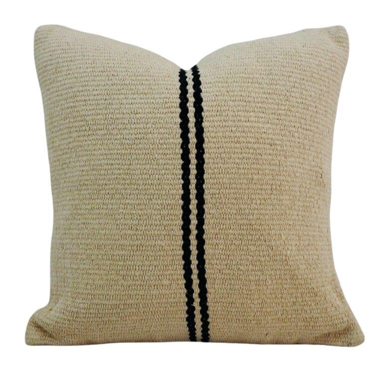 Handmade Cotton Cushion Cover 45x45 cm | Minimalist Black Stripe Woven Pillow Cover | Boho Modern Décor Cushion - Bulk manufacturer & supplier from Panipat, India