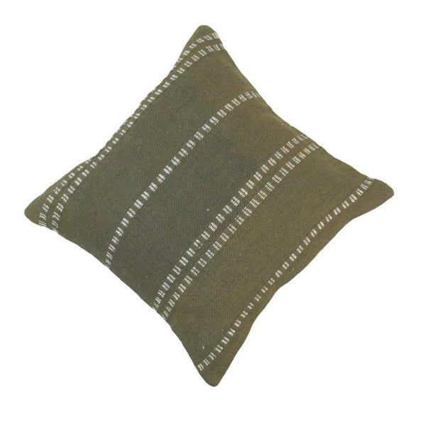 Handwoven Cotton Cushion Cover 45x45 cm | Olive Green Striped Handmade Decorative Pillow Cover