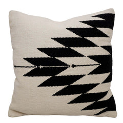Handwoven Cotton Cushion Cover 45x45 cm | Black & Ivory Geometric Woven Design | Modern Boho Decorative Throw Pillow Cover | Concealed Zipper