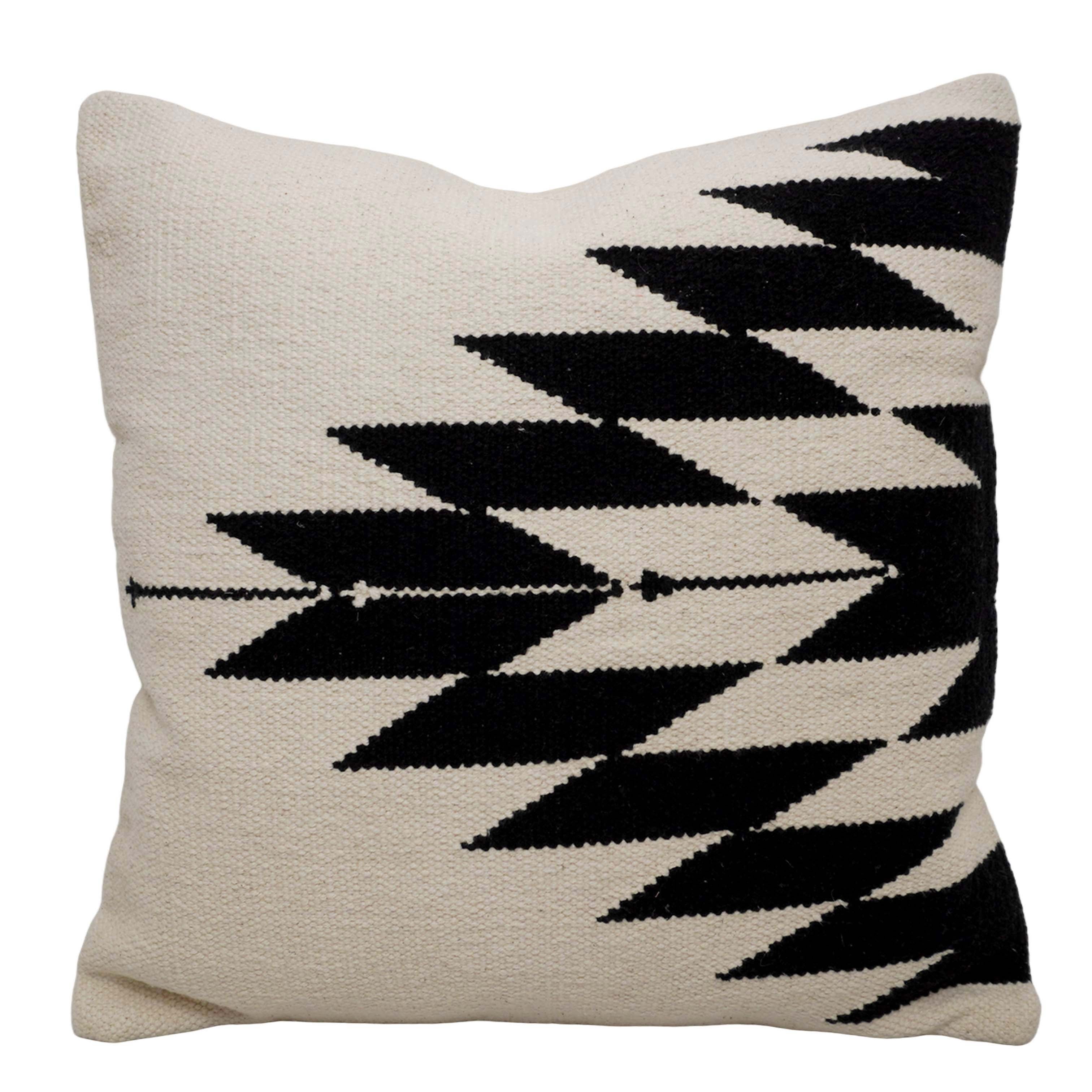 Handwoven Cotton Cushion Cover 45x45 cm | Black & Ivory Geometric Woven Design | Modern Boho Decorative Throw Pillow Cover | Concealed Zipper