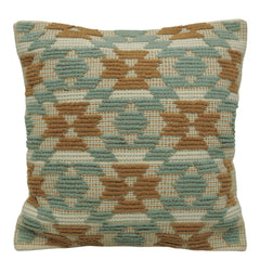 Handwoven Cotton Cushion Cover 45x45 cm | Geometric Textured Woven Throw Pillow Cover | Sage Green & Brown | Boho Modern Home Décor | Hidden Zipper