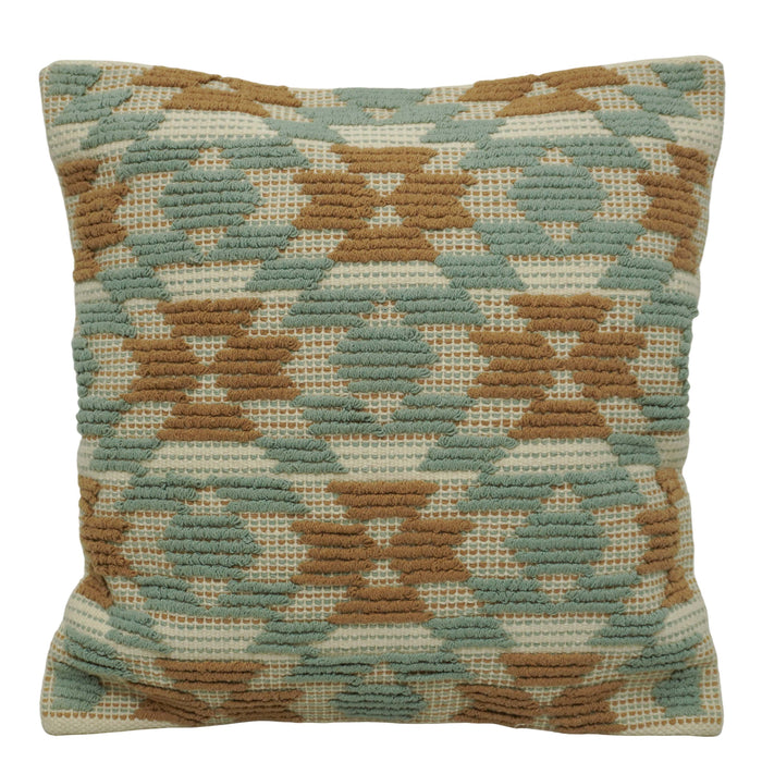 Handwoven Cotton Cushion Cover 45x45 cm | Geometric Textured Woven Throw Pillow Cover | Sage Green & Brown | Boho Modern Home Décor | Hidden Zipper