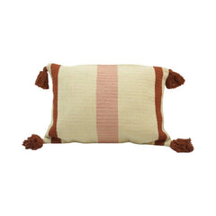 Handwoven Striped Cotton Cushion Cover with Tassels | Handmade Lumbar Pillow Cover 30x50 cm | Boho Neutral Décor Cushion
