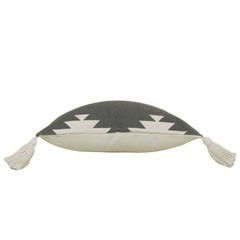 Black and cream geometric printed cotton cushion cover with tassels 45x45 cm