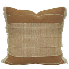 Handwoven Cotton Cushion Cover 45x45 cm | Beige & Brown Textured Striped Cushion Cover with Fringe | Decorative Throw Pillow Cover | Hidden Zipper | Boho Farmhouse Home Décor
