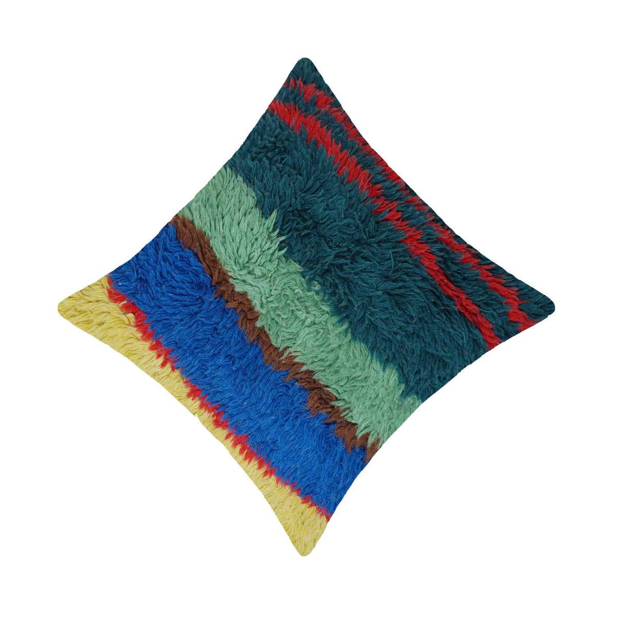 Multicolor striped shag tufted cotton cushion cover 45x45 cm