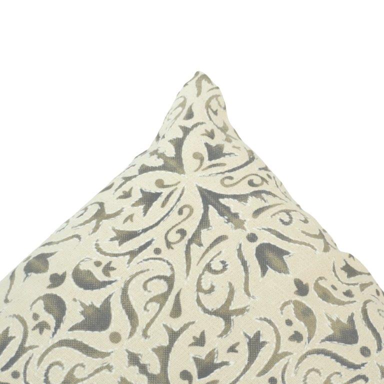 Vintage floral printed cotton cushion cover in beige and charcoal 45x45 cm