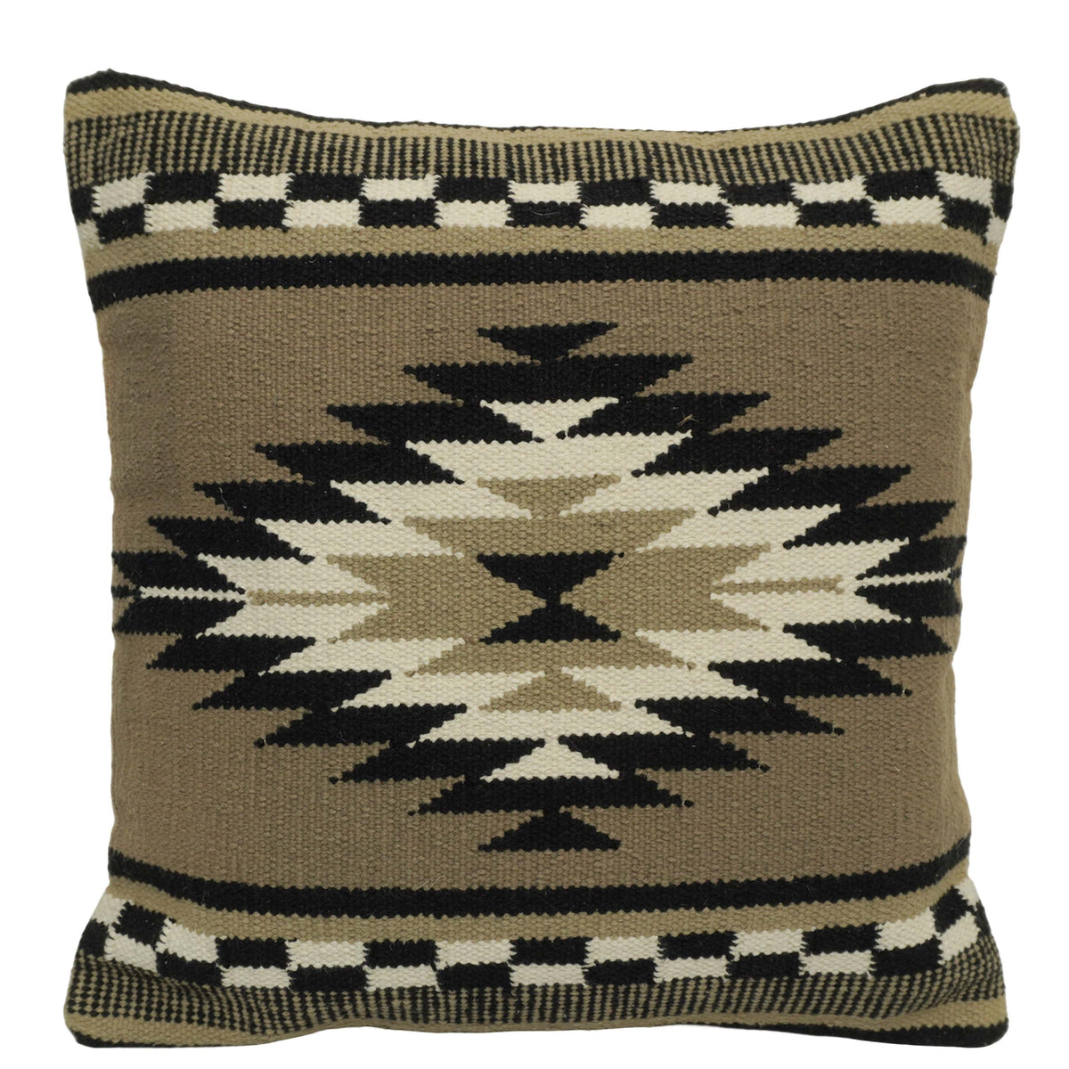 Handwoven Cotton Cushion Cover 45x45 cm | Geometric Tribal Pattern | Woven Decorative Throw Pillow Cover | Beige, Black & Ivory | Hidden Zipper