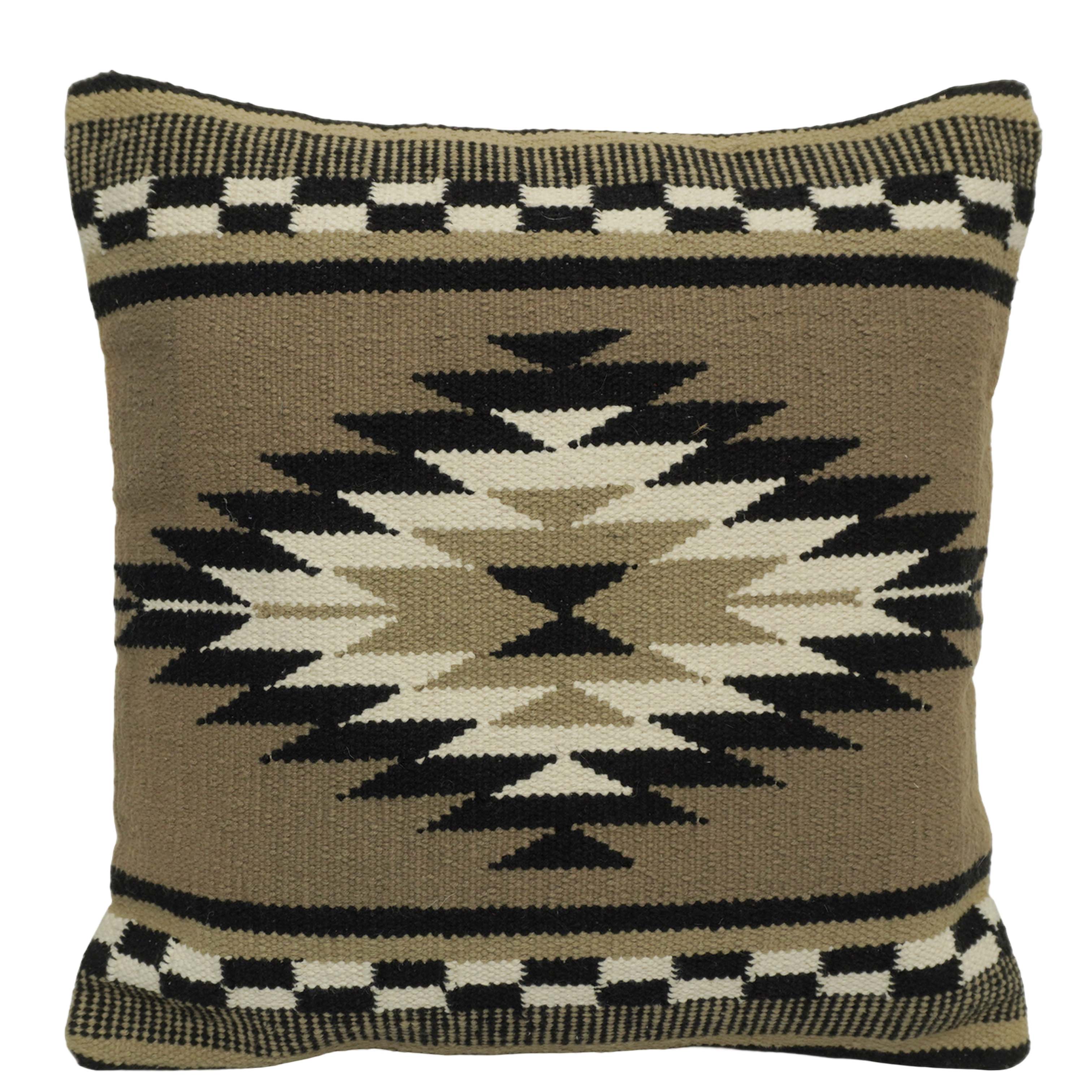 Handwoven Cotton Cushion Cover 45x45 cm | Geometric Tribal Pattern | Woven Decorative Throw Pillow Cover | Beige, Black & Ivory | Hidden Zipper
